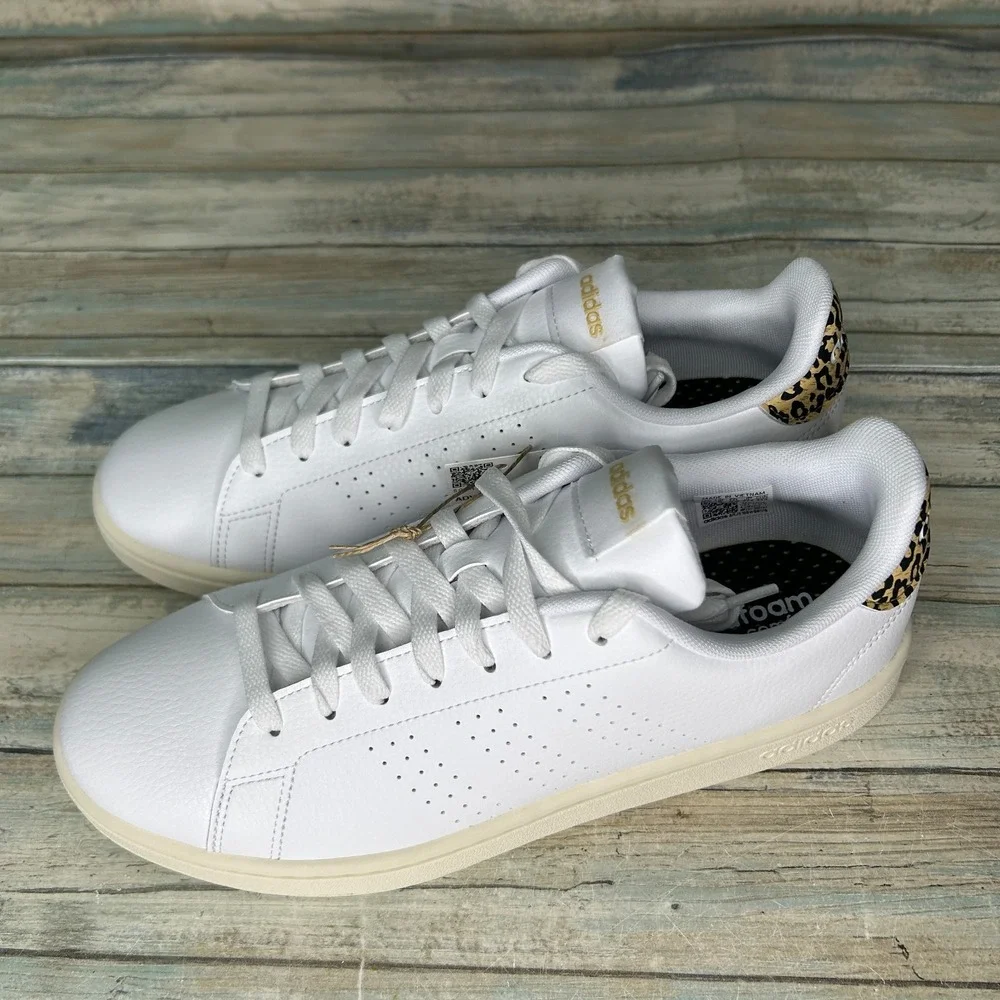 Adidas‎ Women Advantage Shoes Sneakers Size 9.5 Tennis White GW4850 Leopard